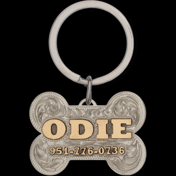 ODIE, German Silver Base 2" x 1.5" with Jewelers Bronze Letters.
